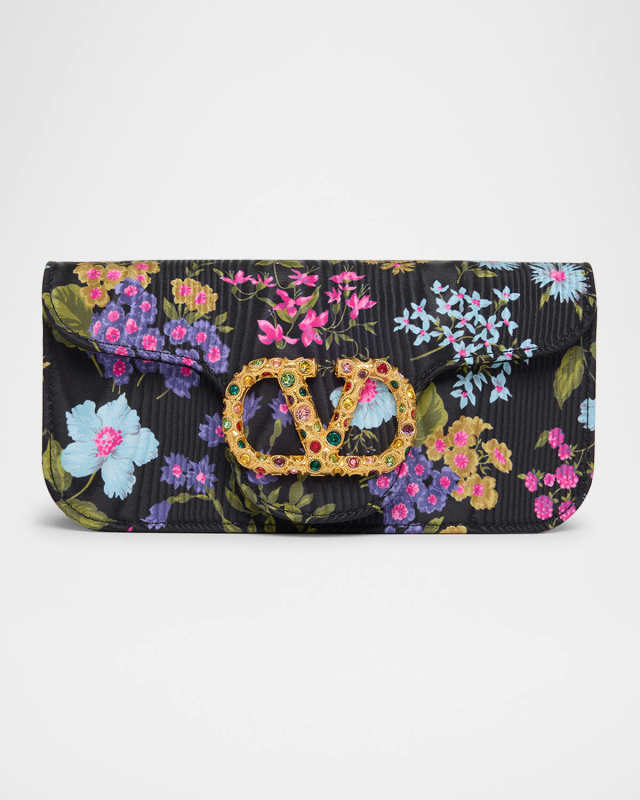Loco VLOGO Moire Floral Satin Clutch Bag